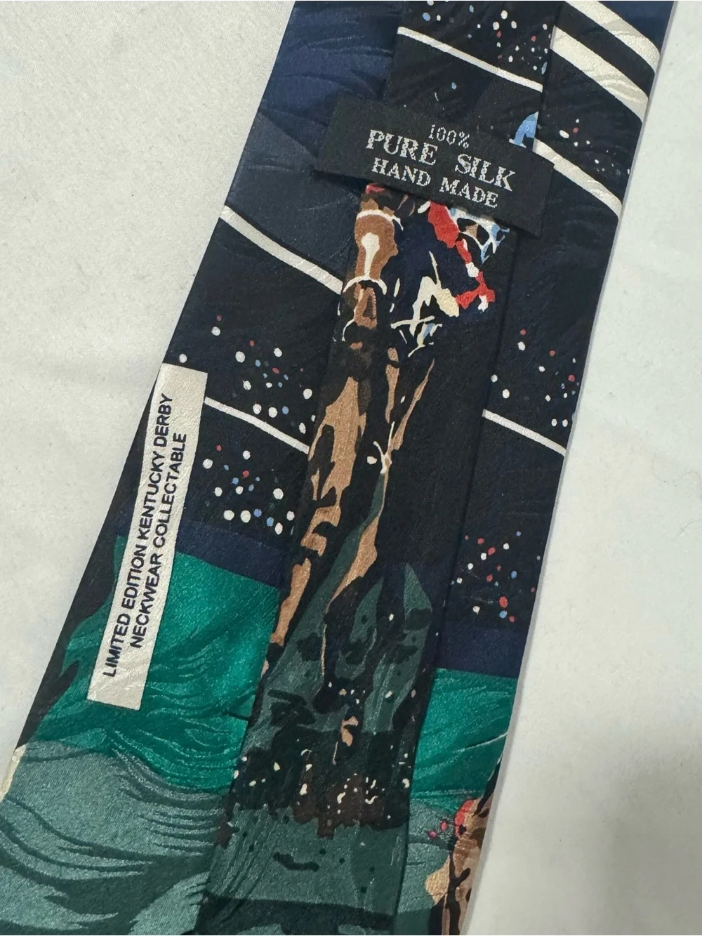 100% Pure Silk Tie Handmade  Limited Edition Kentucky Derby Collectible Jockey